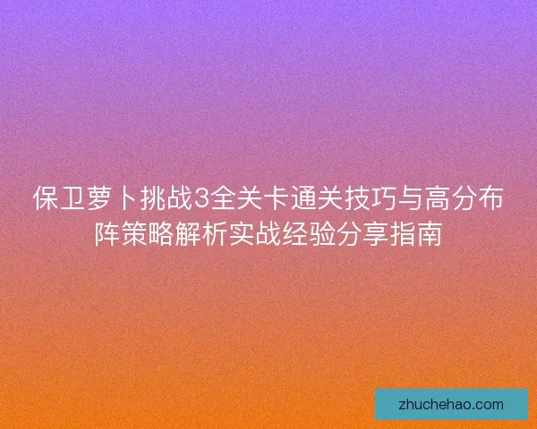 保卫萝卜挑战3全关卡通关技巧与高分布阵策略解析实战经验分享指南